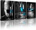 Turquoise Wine Wall Art for Kitchen Teal Wall Decor Living Room Gray and Black Wine Glass Canvas Pictures Dining Room Art Wall Decor Casks Posters Family Bar Modern Home Decorations 12x16" 3 Piece/Set by sunfrower