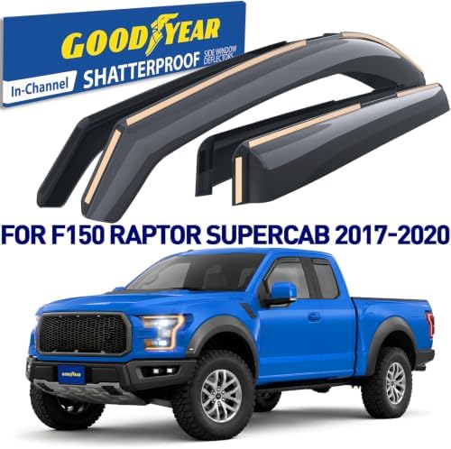 Goodyear Shatterproof in-Channel Window Deflectors for Ford F150 Raptor 2017-2020 SuperCab, Rain Guards, Window Visors for Cars, Vent Deflector, Car Accessories, 4 pcs - GY007734