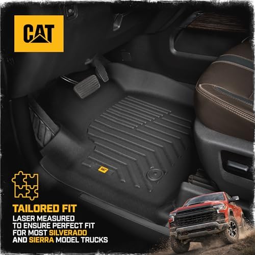 CAT® JustFit™ 3D Custom Fit Floor Mats Chevrolet Silverado 1500/GMC Sierra 2019-2026, Chevy Silverado 2500HD/3500HD Crew Cab/GMC Sierra 2500HD/3500HD Crew Cab 2020–26 Floor Liner Laser Measured Front