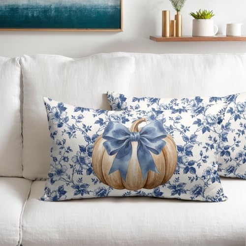 Fall Pumpkin Pillow Covers 12x20 Set of 2 Porcelain Highly Absorbent - Image 2
