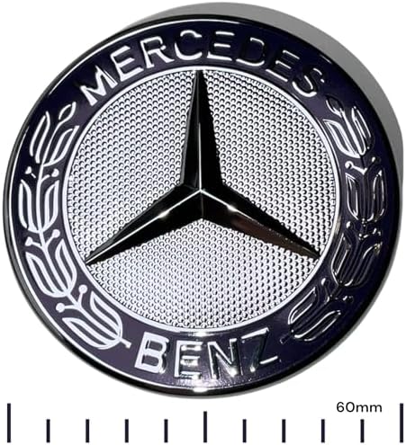 Mercedes Benz Genuine Vehicle Hood Star Emblem Badge (204-817-06-16, Chrome and Blue Laurel Wreath)