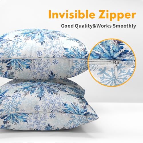 Christmas Pillow Covers 16x16 Set of 2 Decorations Blue White Snowflakes Throw Pillow Covers Decorative Vintage Winter Pillow Case Farmhouse Rustic Pillowcases Cozy Soft for Sofa Bed Chair Home Decor - Image 5