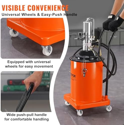 VEVOR Grease Pump, 5 Gallon Air Grease Pump with 13 ft High Pressure Hose and Grease Gun, 20L Pneumatic Grease Pump with Wheels, Portable Lubrication Grease Pump - Image 6