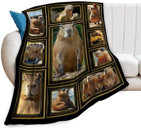 Capybara Blanket Capybaras Collage Throw Blankets Cute Animal Print Cozy Fleece Flannel Stuff Plush Lightweight Bedding Lover Gifts for Men Women Adults for Couch Sofa Bed Decor 60"X80" by Unknown
