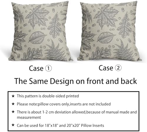 Grey Gray Fall Pillow Covers 16x16 Set of 2 Cream Maple Leaf Print Autumn Colored Harvest Decorative Outdoor Pillowcases Farmhouse Seasonal Throw Cushion Case Decor for Home Couch Sofa Bed - Image 6