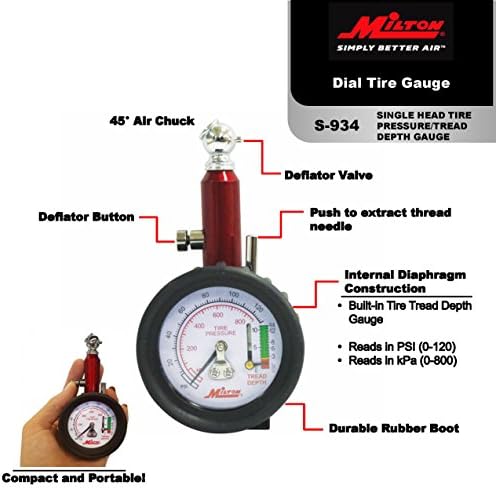 Milton (S-934) Dial Tire Pressure Gauge - Single Head Tire Tread Depth Gauge - Image 2