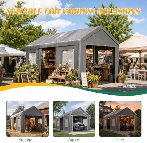 KEIKI 10x20 FT Heavy Duty Carport Canopy, Portable Outdoor Garage,Gray - Image 7