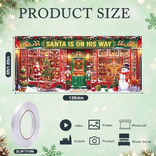 Preboun Christmas Santa Shop Garage Door Cover 7x16 Garage Door Decorations - Image 2