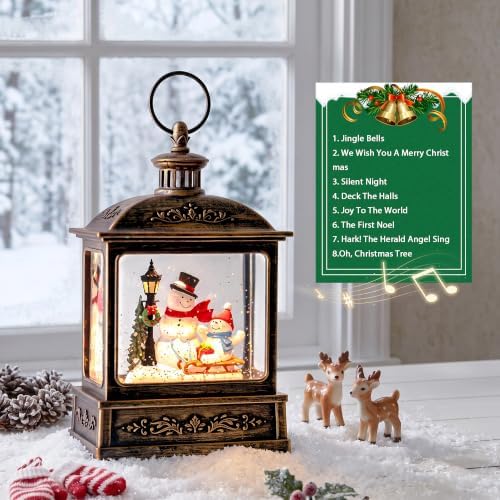 Christmas Snow Globe Swirling Glittering Snowman Duo with Music & Timer, USB Lined/Battery Operated Lighted Water Lantern for Christmas Festival Decoration Gifts - Image 5