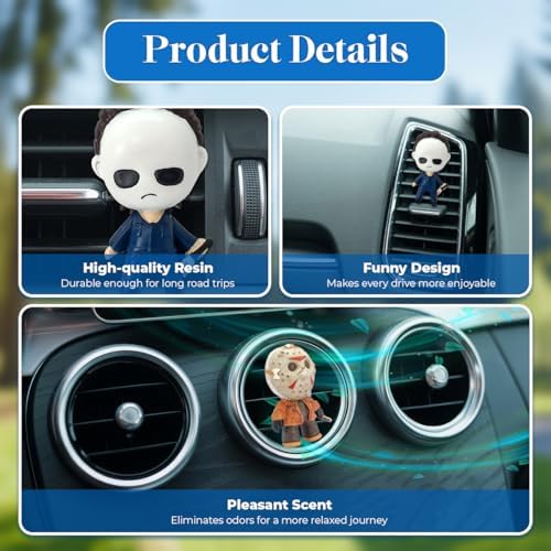 GENANY 3D Resin 2Pcs Horror Car Air Freshener Vent Clip, Hand Painted Mask