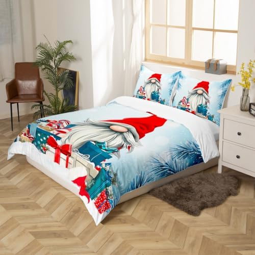 Cartoon Santa Claus Kids Duvet Cover Set Full Size,Merry Christmas Xmas Holiday Bedding Set,Girls Boys Adults Room Decor,Snowflake Pines Rustic Comforter Cover,Farmhouse Quilt Cover,2 Pillowcases - Image 5