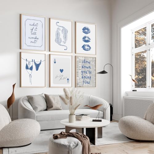 Navy Blue Leopard Wall Art Preppy Cheetah Canvas Wall Decor Trendy Aesthetic Posters Navy Blue Bikini Prints Preppy Aesthetic Pictures Ace of Hearts Painting for Dorm Bedroom 12x16 Inch Unframed 6Pcs - Image 3