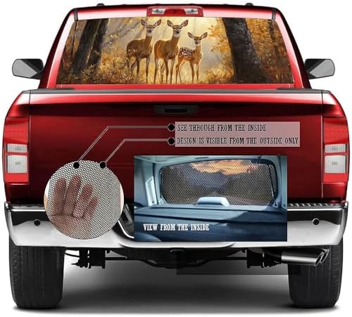 Beautiful Deer Rear Window Decal Wrap Graphic, Modern Fall Forest Nature Animal Rustic Vinyl Window Film Truck Back Window Decals,Pickup Trucks Back Window Stickers 66 x 22 inch