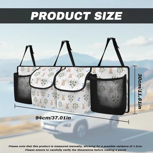 Cute Rabbit Print Car Trunk Organizer with 4 Pockets Foldable Car Backseat Storage Bag Detachable Car Storage Accessories for SUV Sedans Hatchback Crossover Minivan