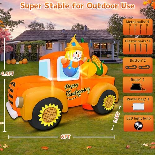 6FT Thanksgiving Inflatables Outdoor Decoration Inflatable Car with Scarecrow, Built in LED Lights Blow Up Yard Decorations for Fall Holiday Party Garden Lawn Décor - Image 4