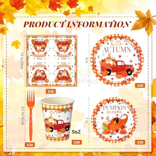 Sliner 180 Pcs Thanksgiving Disposable Dinnerware Set, Red Car Pumpkin - Image 2