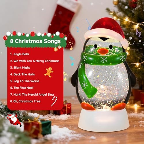 Christmas Snow Globe Penguin Lighted Musical Glitter Globe Battery Operated or USB Powered with Timer Water Glittering Snowing Globe for Christmas Party Home Table Decorations Gifts (Penguin) - Image 4