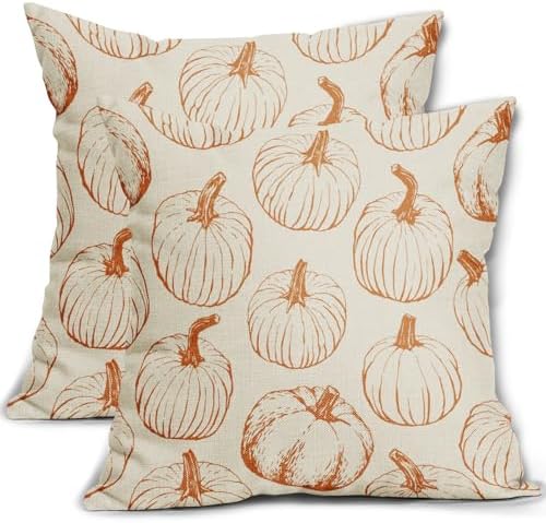 Orange Pumpkin Fall Pillow Covers 24x24 Set of 2 Autumn Themed Thanksgiving Harvest Print Decorative Throw Pillows Outdoor Farmhouse Pillowcases Cushion Case Seasonal Decor for Couch Sofa Bed by Aytipun