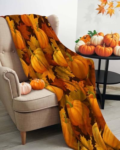 DecorLovee Orange Pumpkins Fall Blanket 40"x50", Reversible Thanksgiving Throw Blanket for Couch/Bed, Maple Leaf Harvest Lightweight Soft Throw Blankets for Girls, Warm Fuzzy Blankets for Winter - Image 3