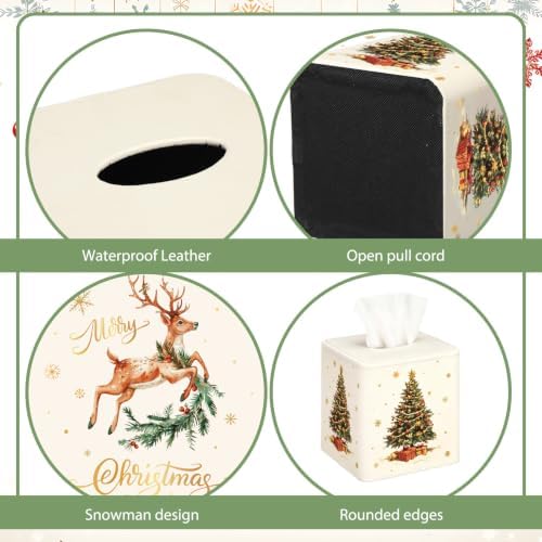 Thyle 2 Pcs Christmas Square Tissue Box Cover PU Leather Christmas Tree Reindeer Tissue Box Holder Closure Xmas Decorations Cube Napkin Holder for Kitchen Car Home Office Living Room Bedroom - Image 3