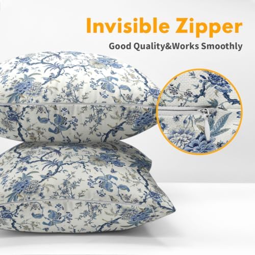 Chinoiserie Floral Pillow Covers 22x22 Set of 2 Blue Highly Absorbent - Image 5