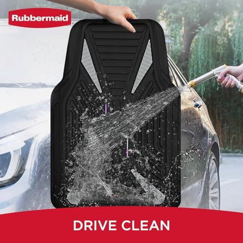 Rubbermaid Car Mat Full Set, Universal Trim-to-Fit Heavy-Duty Car Floor Mats – 4-Piece Set for All Weather Protection – Durable Rubber Mat for Cars, Trucks, SUVs & Vans-Gray