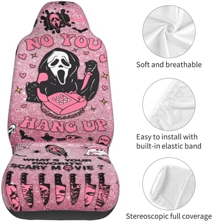 Halloween Ghost 2 Front Car Seat Covers for Car Truck Sedan SUV, Car Gifts, Durable Automotive Seat Covers, Breathable Bucket Seat Covers, Protective Interior Accessory (Pink Ghostface)