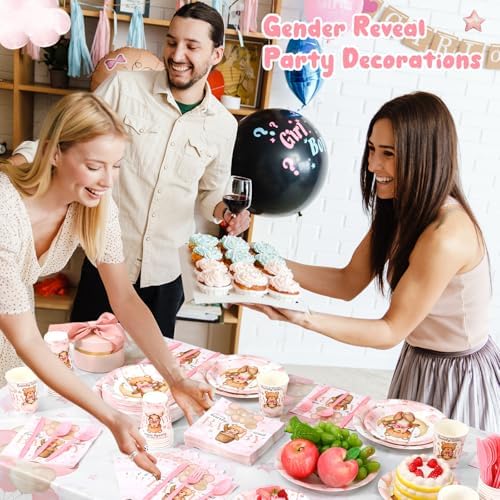 Funnymoom 452 Pcs Pink Bear Baby Shower Party Decorations for 50 Guests - Image 4