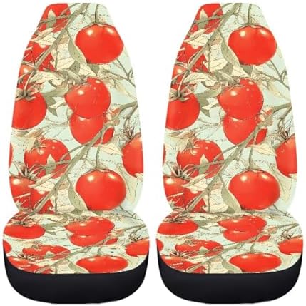 Tomato Car Seat Cover Set Accessories Auto Trucks SUV, Autumn Harvest 2pcs Car Seat Covers Sets, Red Tomato Retro Sketch Aesthetic Easy to Install Car Seat Cover