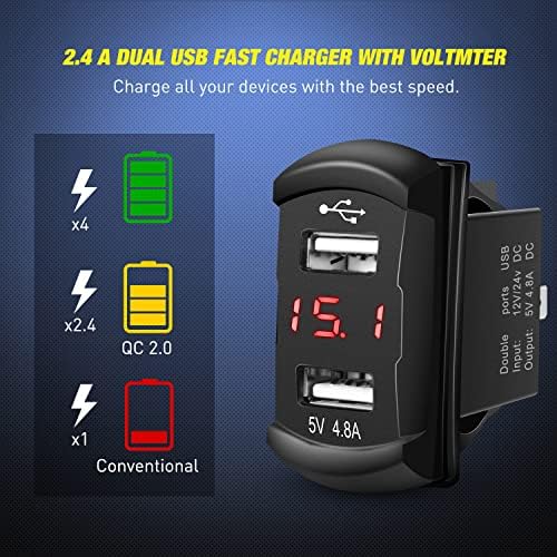 Nilight 4 Gang Rocker Switch Panel with Dual USB Socket Voltmeter