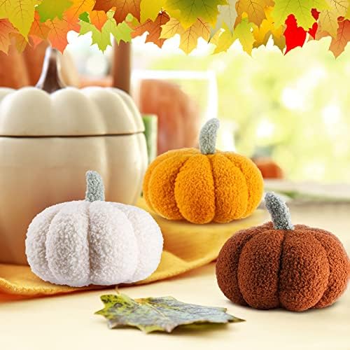 Namalu 3 Pcs Thanksgiving Pumpkin Pillows,7.87 Inch,White, Yellow, Brown - Image 6