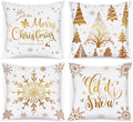 Lanpn Christmas Throw Pillow Covers 12x12 4 pcs, 12 inch White and Gold Bronzing Decorative Xmas Cushion Covers Pillow Cases 12 x 12 for Home Bedroom Room Holiday Couch Decor Decorations by Lanpn