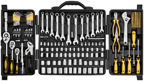 VEVOR Mechanics Tool Set 207 Pieces 1/4" 3/8" 1/2" Drive Sockets -SAE and Metric Mechanic Tool Kit with Bits - Wrenches, Ratchet Handle, Accessories, and Plastic Storage Case - for Automotive Repair by VEVOR