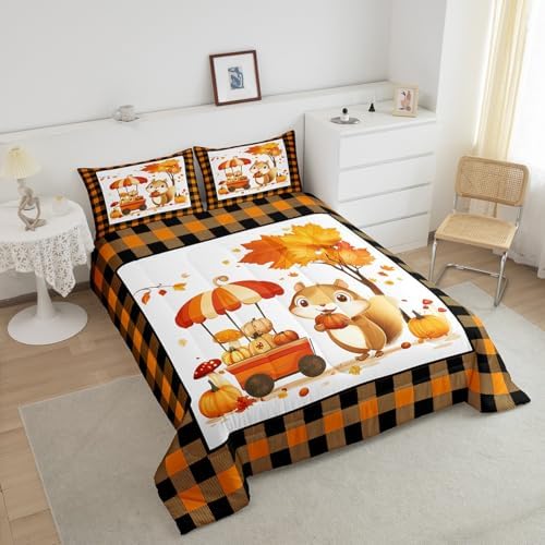 Erosebridal Squirrel Kids Comforter Set | Fall Bedding Queen Size Thanksgiving Autumn Leaves Down Comforter Farmhouse Nature Scenery Duvet Set for Bedroom - Image 4