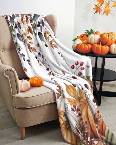 DecorLovee Vintage Fall Blanket 60"x80", Reversible Thanksgiving Throw Blanket for Couch/Bed/Camping, Orange Sage Green Pumpkins Lightweight Soft Throw Blankets for Men, Warm Fuzzy Blankets for Winter - Image 3