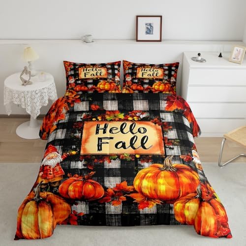 Erosebridal Gnome Comforter Set Full Size Fall Pumpkin Bedding Set Thanksgiving Sunflower Fruits Autumn Harvest Down Comforter for Boys Child Teens Maple Leaves Duvet Insert Room Decor 3 Pieces - Image 2