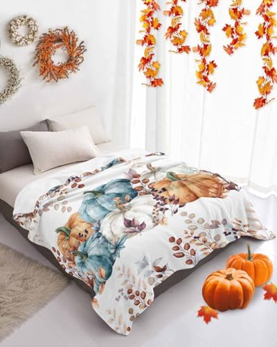 DecorLovee Orange Teal Brown Fall Blanket 50"x80", Reversible Vintage Thanksgiving Throw Blanket for Couch/Bed, Botanical Lightweight Soft Throw Blankets for Adult, Warm Fuzzy Blankets for Winter - Image 4