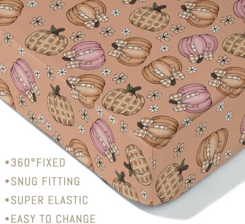 Boho Fall Pumpkin Bows Plaids Baby Crib Sheets for Boy Girl Autumn Pumpkins Floral Checks Soft Snug Fitted Crib Mattress Covers for 52''x28'' Standard Crib & Toddler Mattress Thanksgiving Baby Sheet - Image 5