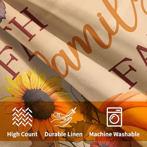 Sweetshow Faith Family Fall Pumpkin Pillow Covers 12x12 Inches Autumn Sunflowers Throw Pillow Case Set of 2 Pillows Cotton Linen Cushion Cover for Home Couch Sofa Livingroom - Image 4