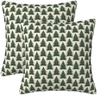 Green Boho Christmas Tree Pillow Covers 22x22 Set of 2 Winter Holiday Decor by KiuLoam