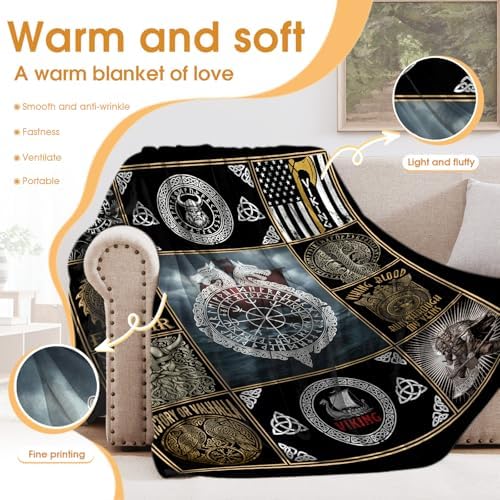 Viking Throw Blanket for Boys Men, Viking Gifts for Adults, Vegvisir Yggdrasil Theme Print Decor for Home Bedroom Living Room Couch Sofa 50"x60" - Image 3