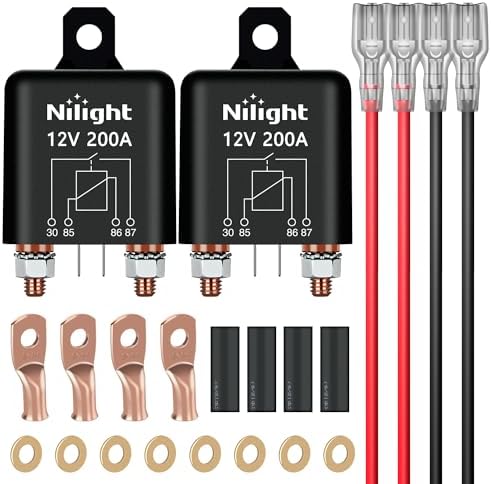 Nilight 2PC 12V 200A 4 Pin SPST Starter Relay W/Copper Lugs for Car RV