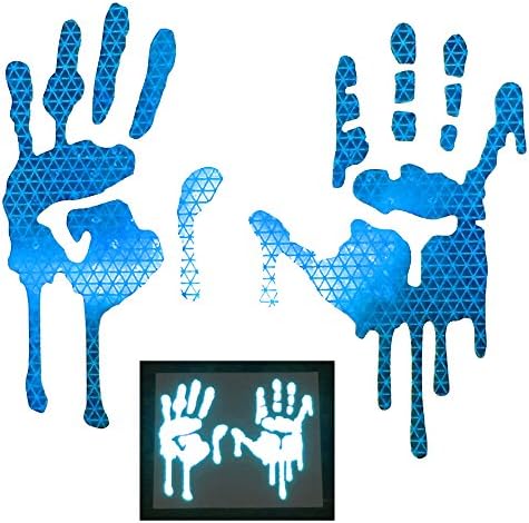 customTAYLOR33 High Intensity Grade Reflective Bloody/Dripping Hands Decals for Helmets, Windscreens, Rear Windows, Bumper Stickers (12" Height (Adult Size), Baby Blue)