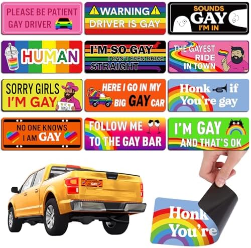 12 Pcs Funny Gay Car Magnets Bumper Prank Rainbow, Stylish