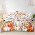 Erosebridal Fall Pumpkin Comforter Cover for Kids, Harvest Thanksgiving Bedding Set King Size Autumn Flower Leaf Duvet Cover for Teens Adult, Rustic Farmhouse Country Quilt Cover,2 Pillow Cases by Erosebridal