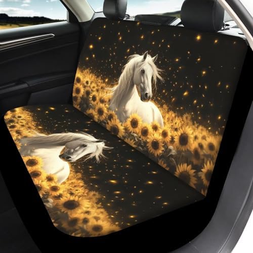 Horse & Sunflower Print Car Seat Covers 4Pcs Front & Rear Breathable Seat Covers Universal Fits for Truck, Sedan, SUV Auto Interior Protector Car Accessories