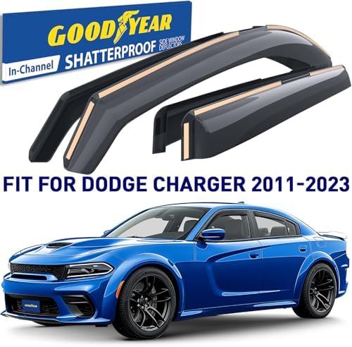 Goodyear Shatterproof in-Channel Window Deflectors for Dodge Charger 2011-2023, Rain Guards, Window Visors for Cars, Vent Deflector, Car Accessories, 4 pcs - GY007897