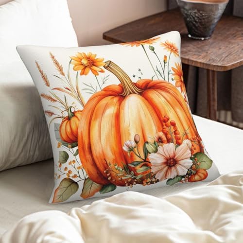 KiuLoam Fall Orange Pumpkin Pillow Covers 24x24 Inch Set of 2, Floral Autumn Thanksgiving Print Decorative Throw Pillows, Rustic Farmhouse Outdoor Cushion Covers for Living Room Sofa Couch Bedroom - Image 2