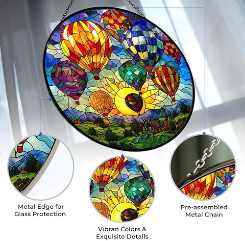 Hot Air Balloon Stained Glass Suncatcher Window Hanging, Gothic Dragon Christmas Ornaments for Fiction Lovers, Dinosaur Room Decor for Nursery New Home Gifts - Image 2