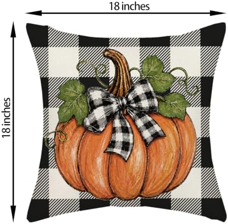 Fall Orange Pumpkin Buffalo Plaid Pillow Covers 18x18 Set of 2 - Image 2